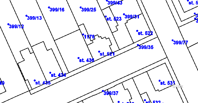 Parcela st. 521 v KÚ Hodolany, Katastrální mapa