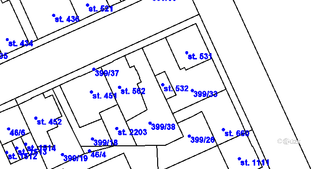 Parcela st. 532 v KÚ Hodolany, Katastrální mapa