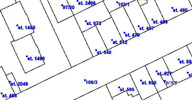 Parcela st. 540 v KÚ Hodolany, Katastrální mapa
