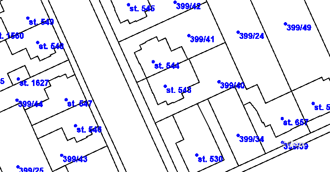 Parcela st. 543 v KÚ Hodolany, Katastrální mapa