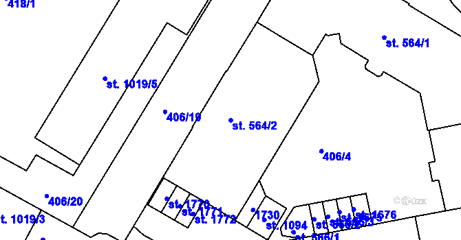 Parcela st. 564/2 v KÚ Hodolany, Katastrální mapa