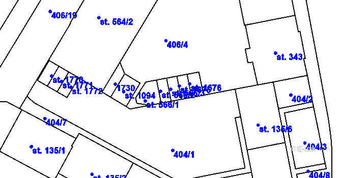 Parcela st. 566/3 v KÚ Hodolany, Katastrální mapa