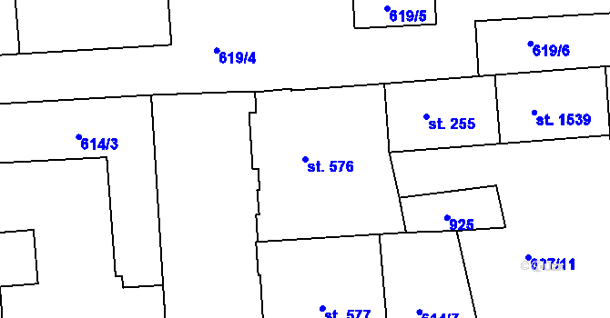 Parcela st. 576 v KÚ Hodolany, Katastrální mapa