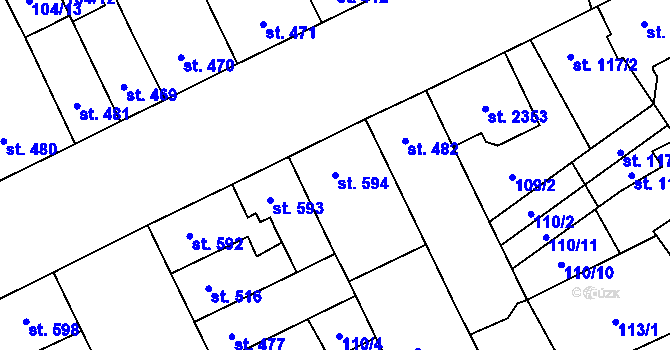 Parcela st. 594 v KÚ Hodolany, Katastrální mapa