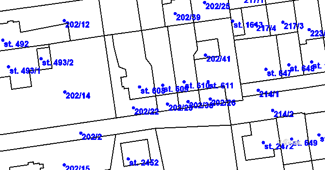 Parcela st. 609 v KÚ Hodolany, Katastrální mapa