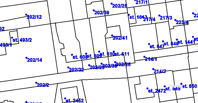 Parcela st. 610 v KÚ Hodolany, Katastrální mapa