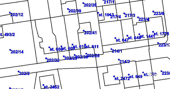 Parcela st. 611 v KÚ Hodolany, Katastrální mapa