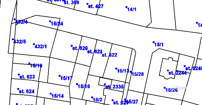 Parcela st. 622 v KÚ Hodolany, Katastrální mapa