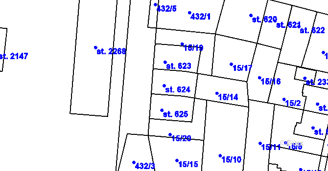 Parcela st. 624 v KÚ Hodolany, Katastrální mapa