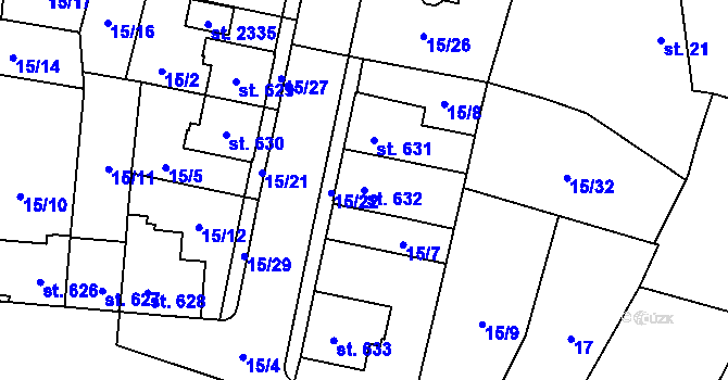 Parcela st. 632 v KÚ Hodolany, Katastrální mapa