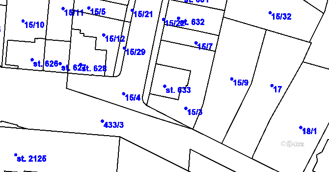 Parcela st. 633 v KÚ Hodolany, Katastrální mapa