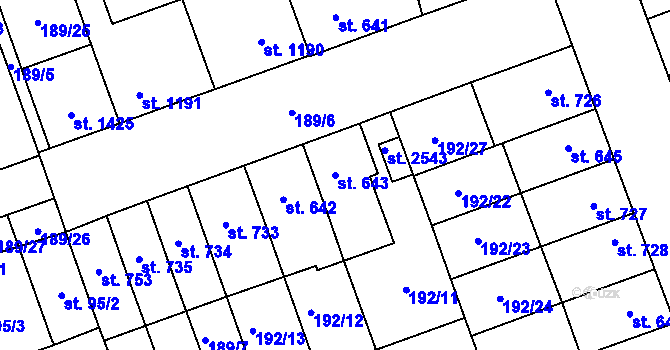 Parcela st. 643 v KÚ Hodolany, Katastrální mapa