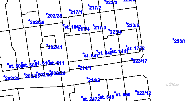 Parcela st. 648 v KÚ Hodolany, Katastrální mapa