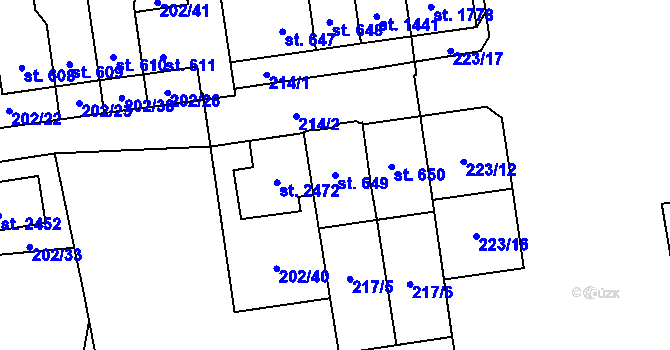 Parcela st. 649 v KÚ Hodolany, Katastrální mapa