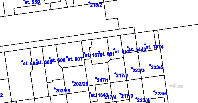 Parcela st. 651 v KÚ Hodolany, Katastrální mapa