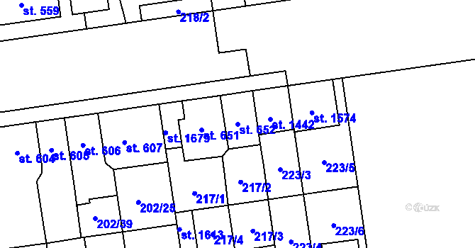 Parcela st. 652 v KÚ Hodolany, Katastrální mapa