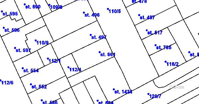 Parcela st. 661 v KÚ Hodolany, Katastrální mapa