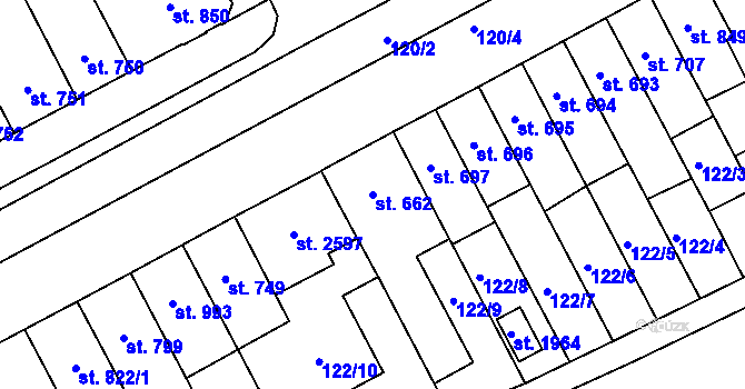 Parcela st. 662 v KÚ Hodolany, Katastrální mapa
