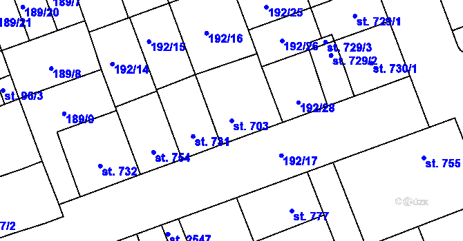 Parcela st. 703 v KÚ Hodolany, Katastrální mapa