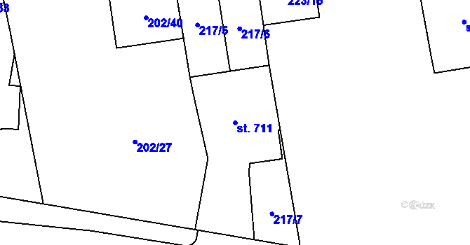 Parcela st. 711 v KÚ Hodolany, Katastrální mapa