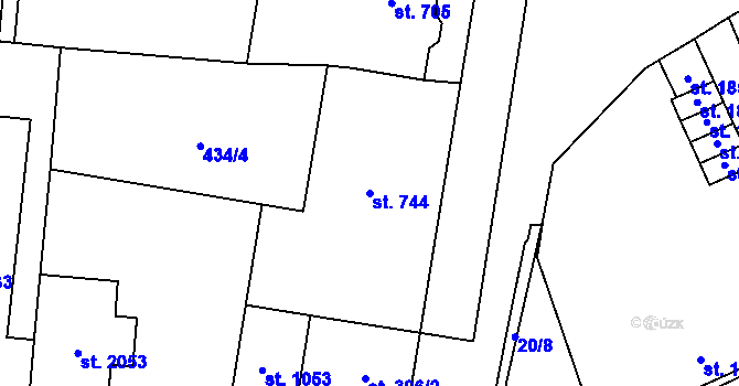 Parcela st. 744 v KÚ Hodolany, Katastrální mapa