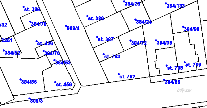 Parcela st. 763 v KÚ Hodolany, Katastrální mapa
