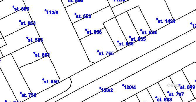 Parcela st. 765 v KÚ Hodolany, Katastrální mapa