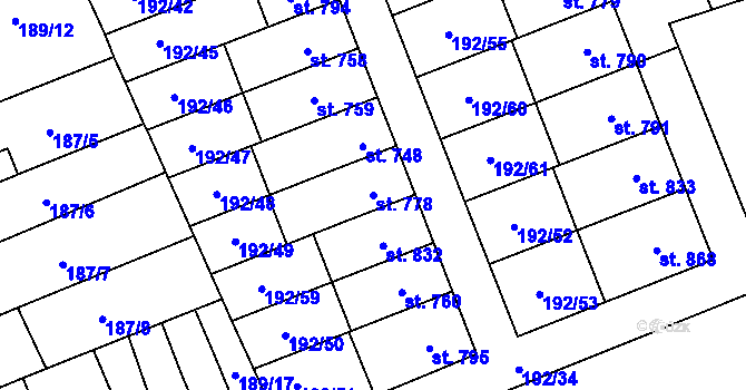 Parcela st. 778 v KÚ Hodolany, Katastrální mapa
