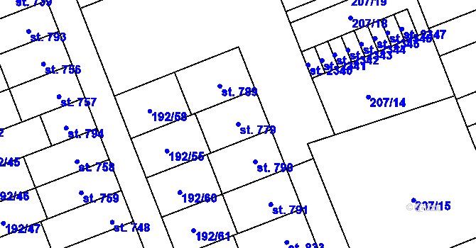 Parcela st. 779 v KÚ Hodolany, Katastrální mapa