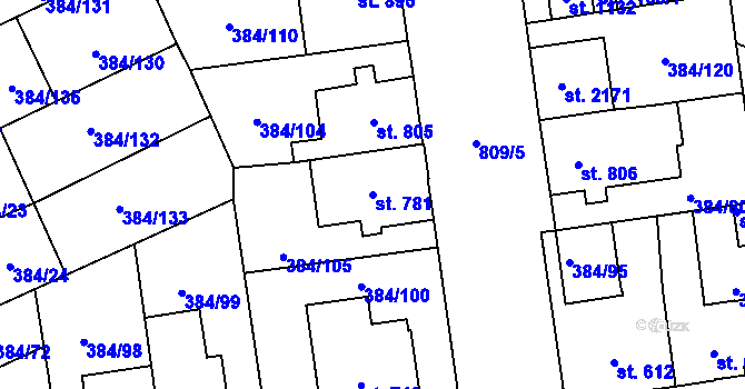 Parcela st. 781 v KÚ Hodolany, Katastrální mapa