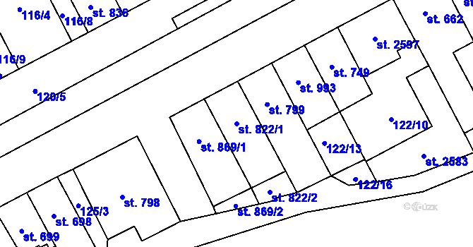 Parcela st. 822/1 v KÚ Hodolany, Katastrální mapa