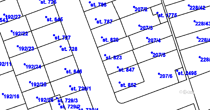 Parcela st. 823 v KÚ Hodolany, Katastrální mapa