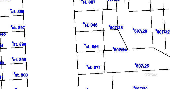 Parcela st. 846 v KÚ Hodolany, Katastrální mapa