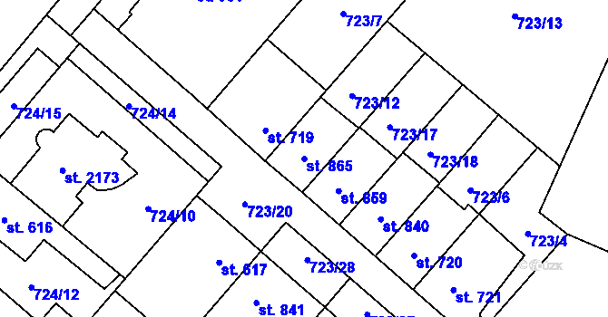 Parcela st. 865 v KÚ Hodolany, Katastrální mapa