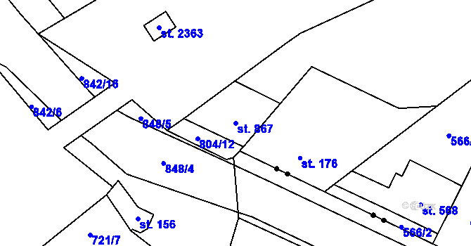 Parcela st. 867 v KÚ Hodolany, Katastrální mapa