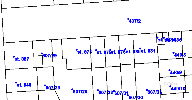 Parcela st. 875 v KÚ Hodolany, Katastrální mapa