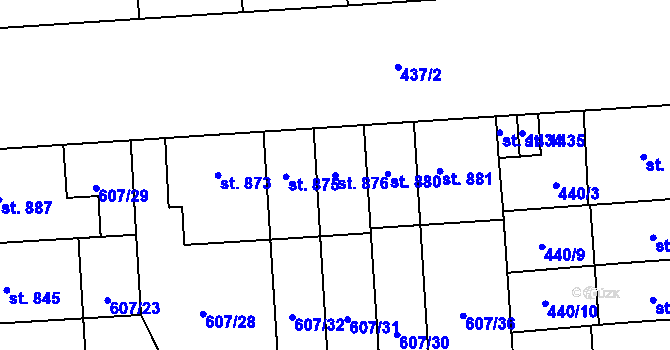 Parcela st. 876 v KÚ Hodolany, Katastrální mapa