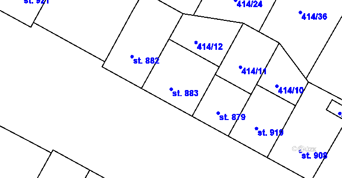 Parcela st. 883 v KÚ Hodolany, Katastrální mapa
