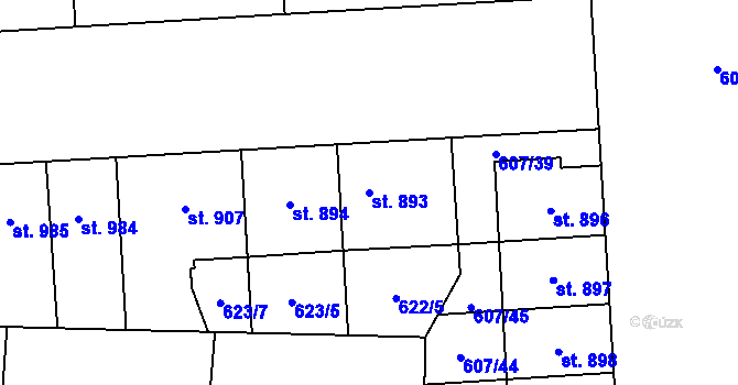Parcela st. 893 v KÚ Hodolany, Katastrální mapa