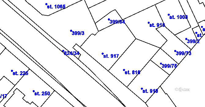 Parcela st. 917 v KÚ Hodolany, Katastrální mapa
