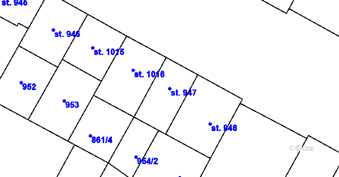 Parcela st. 947 v KÚ Hodolany, Katastrální mapa