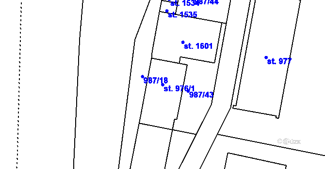 Parcela st. 976/1 v KÚ Hodolany, Katastrální mapa