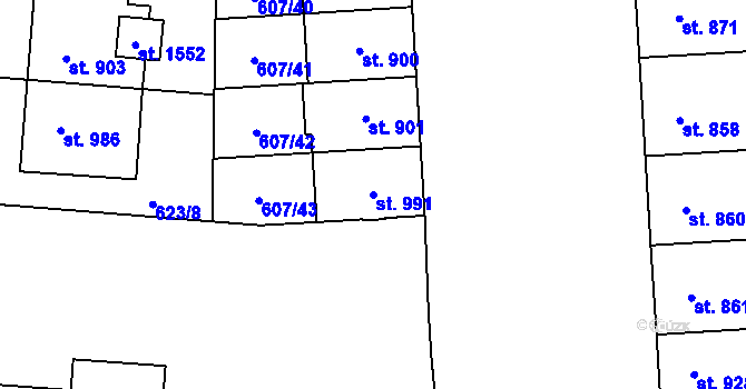 Parcela st. 991 v KÚ Hodolany, Katastrální mapa
