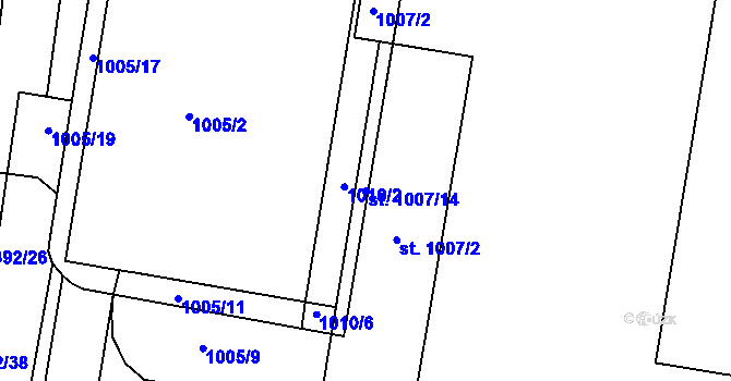 Parcela st. 1007/14 v KÚ Hodolany, Katastrální mapa
