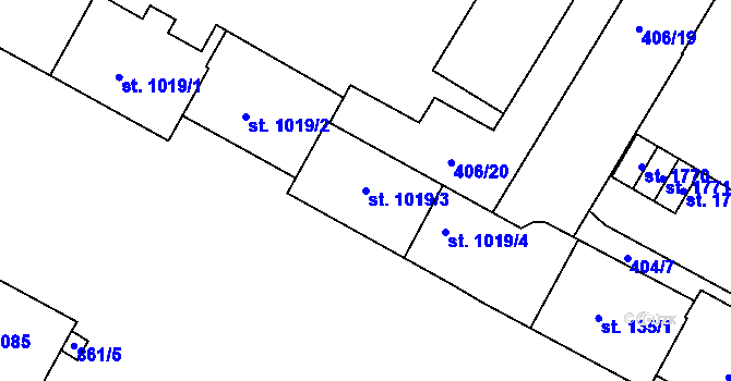 Parcela st. 1019/3 v KÚ Hodolany, Katastrální mapa