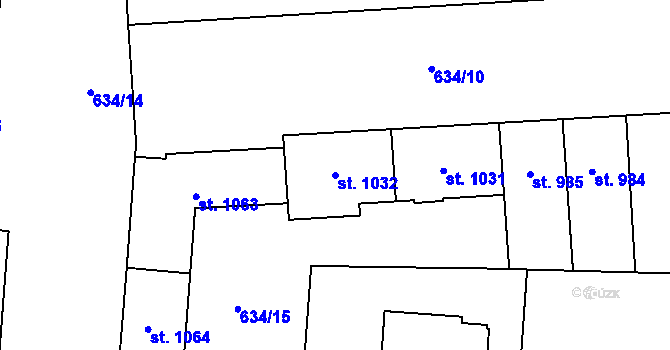 Parcela st. 1032 v KÚ Hodolany, Katastrální mapa