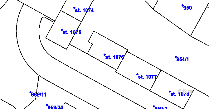 Parcela st. 1076 v KÚ Hodolany, Katastrální mapa