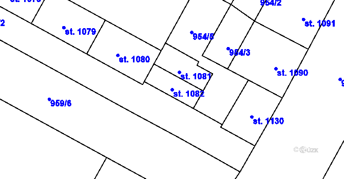 Parcela st. 1082 v KÚ Hodolany, Katastrální mapa