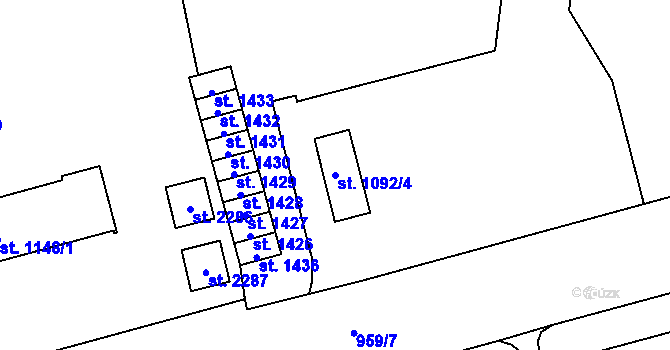 Parcela st. 1092/4 v KÚ Hodolany, Katastrální mapa