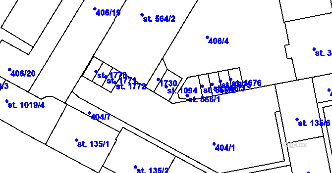 Parcela st. 1094 v KÚ Hodolany, Katastrální mapa
